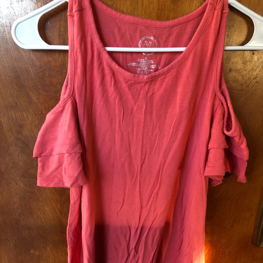 Fluffed Sleeve Cold Shoulder Top
